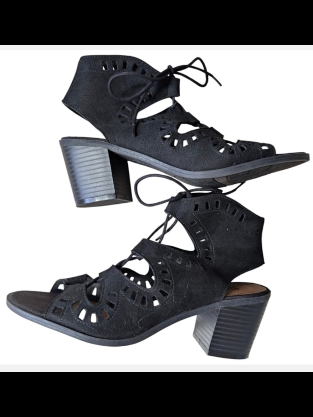 Brash Black Lace-Up Block Heel Sandals